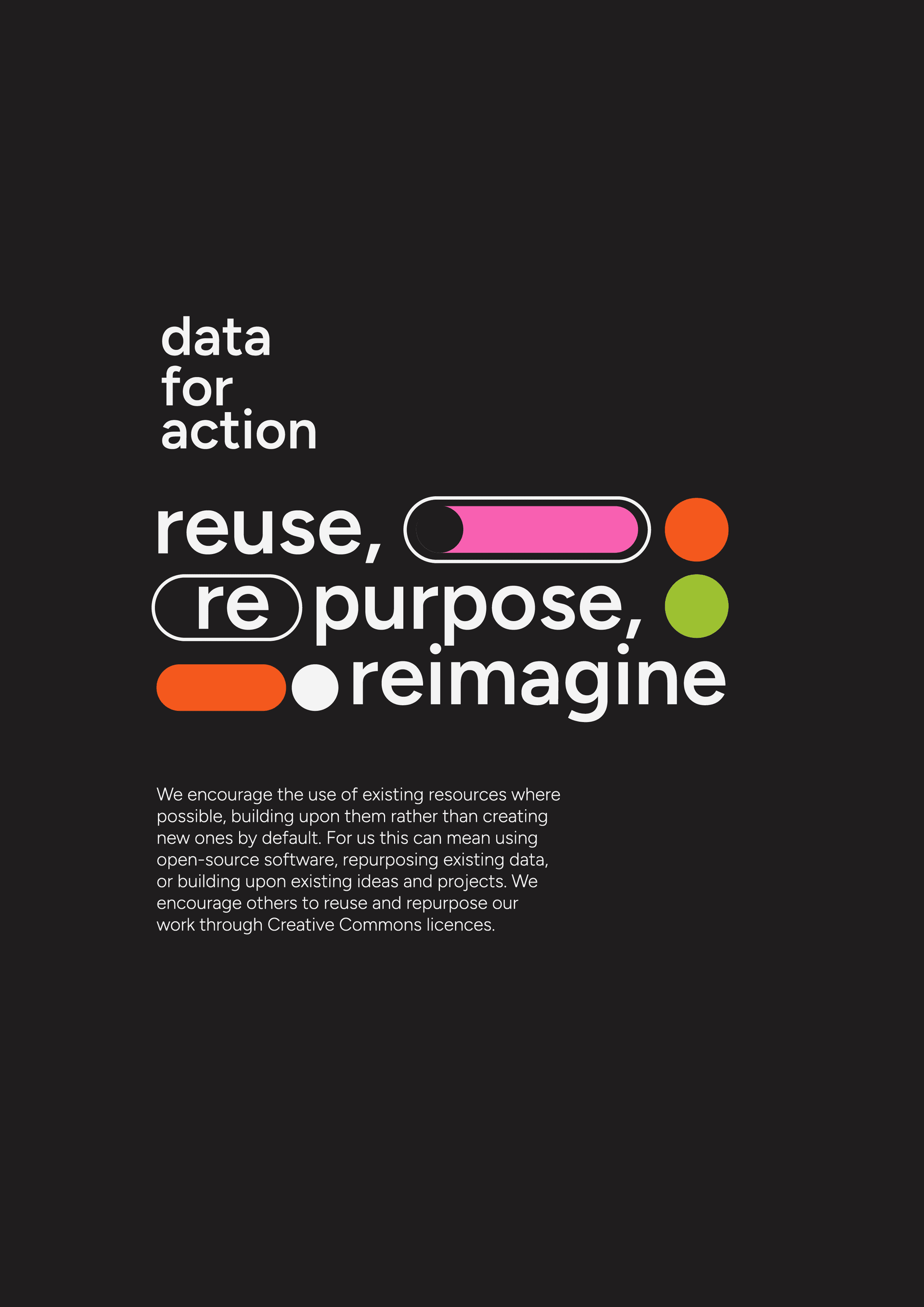 Reuse, Repurpose, Reimagine principle poster for dark mode